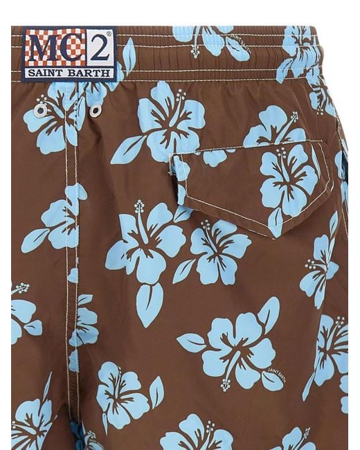 Mc2 Saint Barth White Lighting Tiki Hibiscus-Print Swim Shorts for men