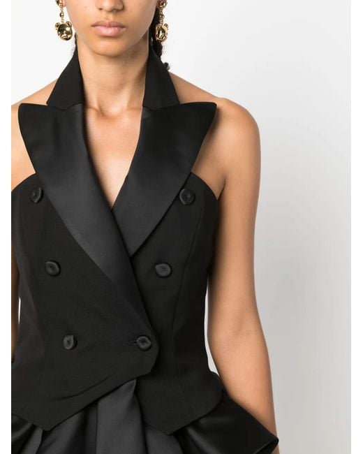 Moschino Black Double-Breasted Sleeveless Blazer Top
