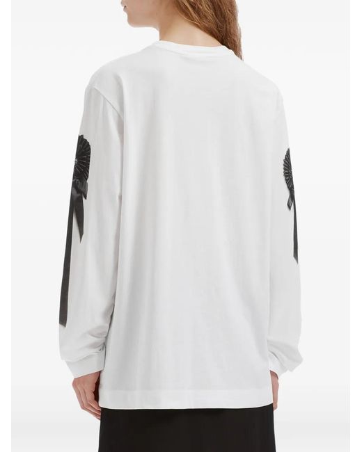 Simone Rocha White Rosette-Embellished Long-Sleeve T-Shirt