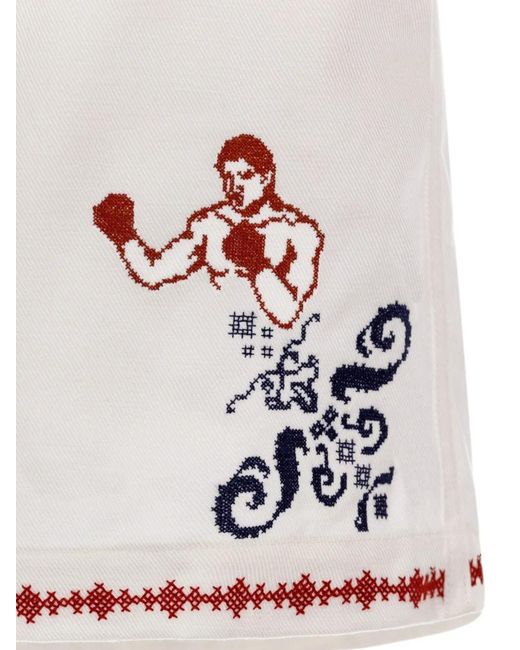 Agua Bendita White Miloh Embroidery Elastic Shorts for men