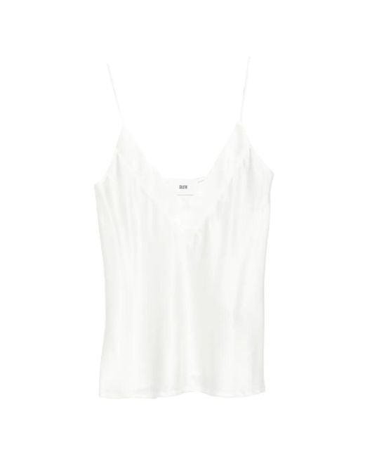 SOLOTRE White Satin V-Neck Top