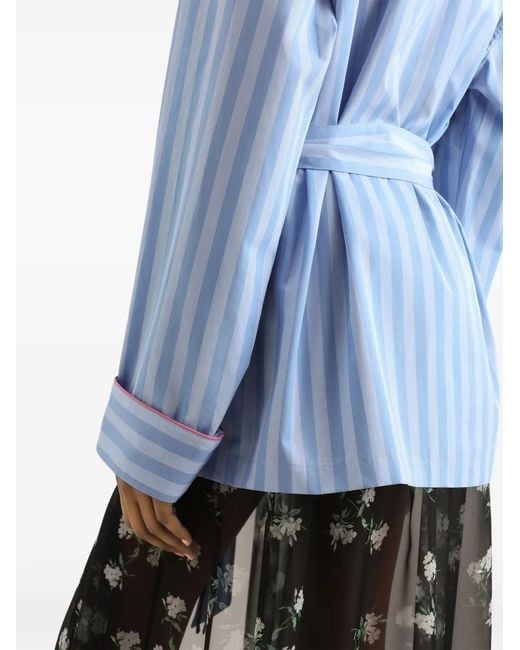 Dolce & Gabbana Blue Striped Belted Jacket