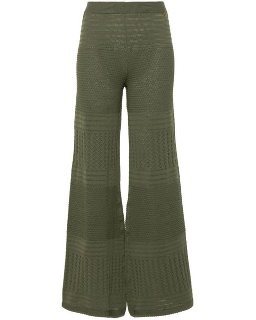 Twin Set Green Pointelle-knit Wide Trousers