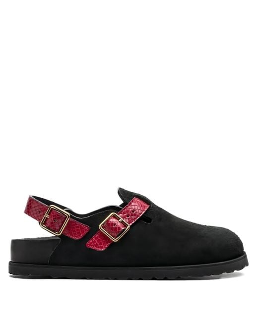 Birkenstock Black Snakeskin-Effect Buckle Mules for men