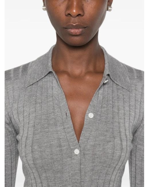Totême Gray Ribbed Cardigan