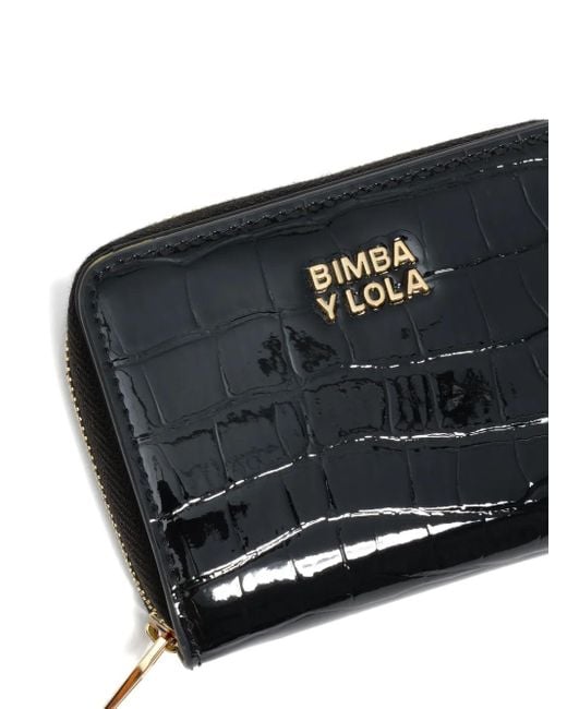 Bimba Y Lola Black Crocodile-Effect Zip-Around Wallet