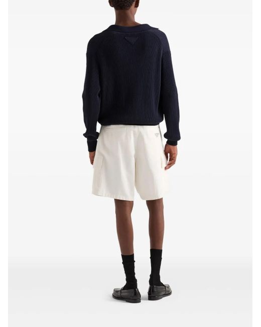 Prada White Triangle-Logo Shorts for men