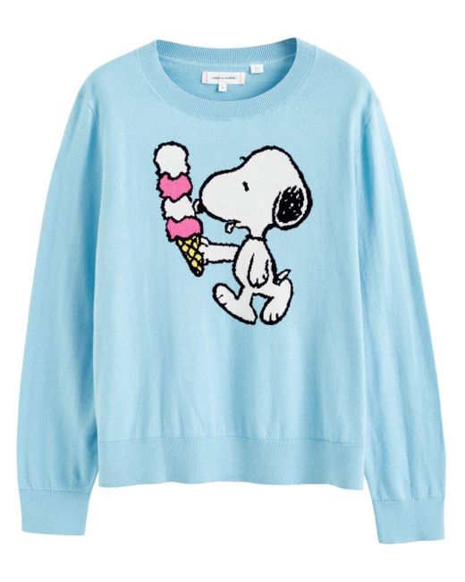 Chinti & Parker Blue Snoopy Ice Cream Intarsia-knit Jumper