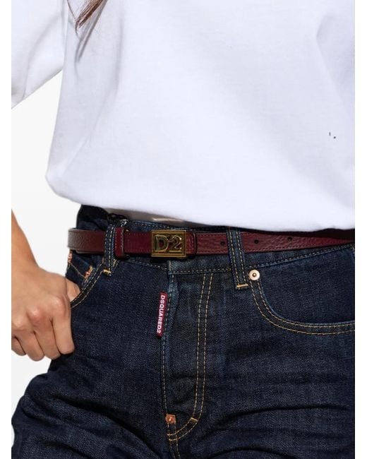 DSquared² White Logo-Plaque Pebbled Leather Belt