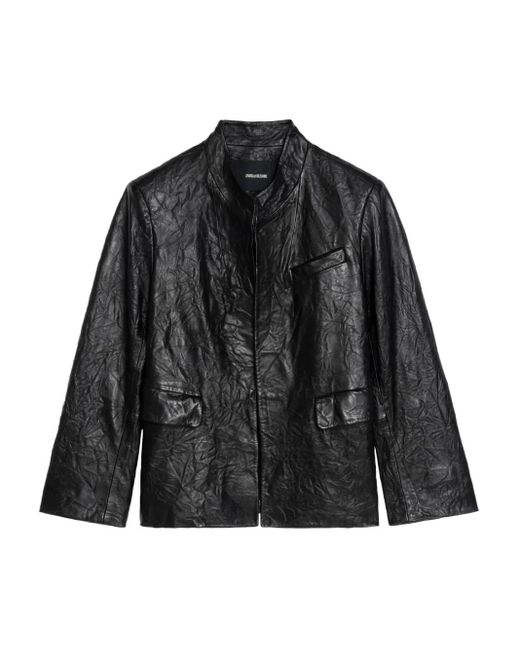Zadig & Voltaire Black Veryn Crinkle Leather Blazer