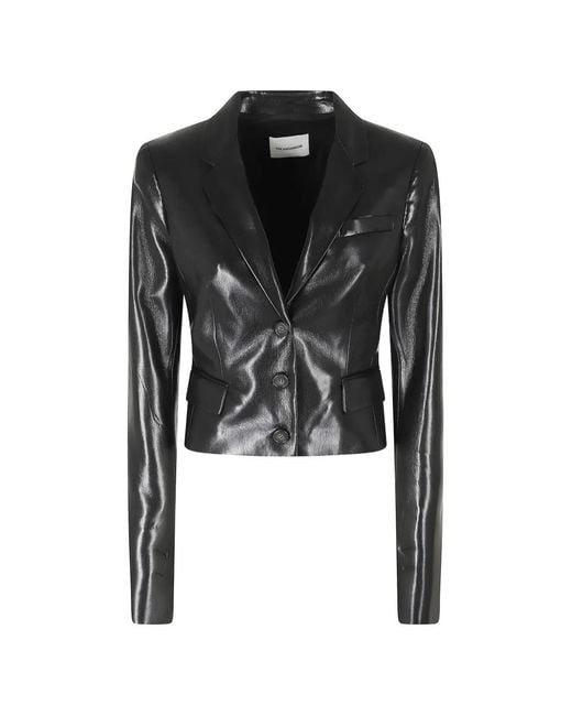 ANDAMANE Black Glossy-Finish Cropped Jacket