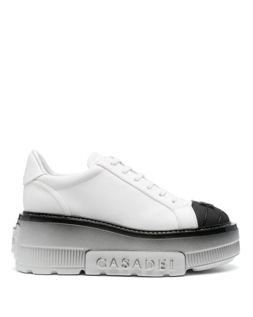 Casadei Gray Nexus Leather Platform Sneakers