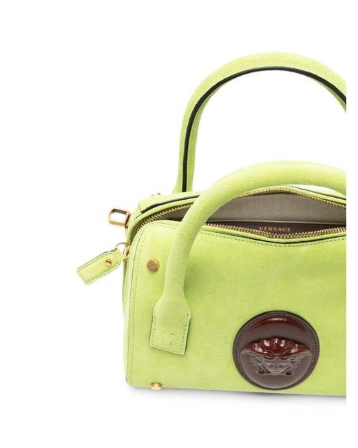Versace Green Small Medusa Head Suede Tote Bag