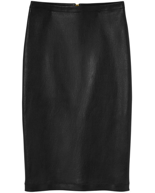 Versace Black Leather Pencil Midi Skirt