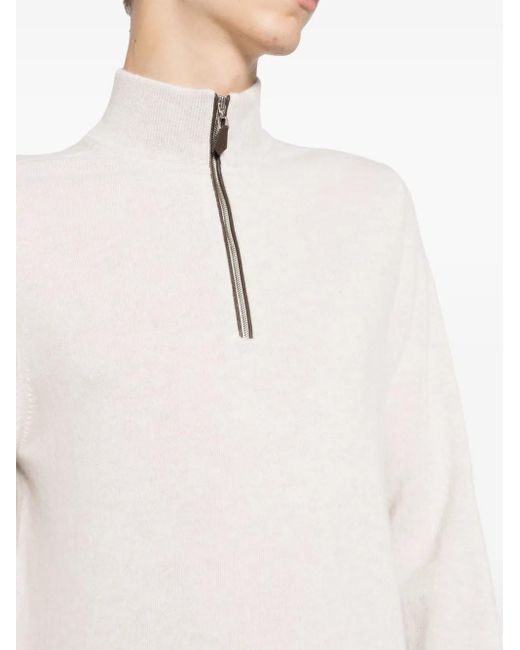 N.Peal Cashmere White Carnaby Half-Zip Jumper for men