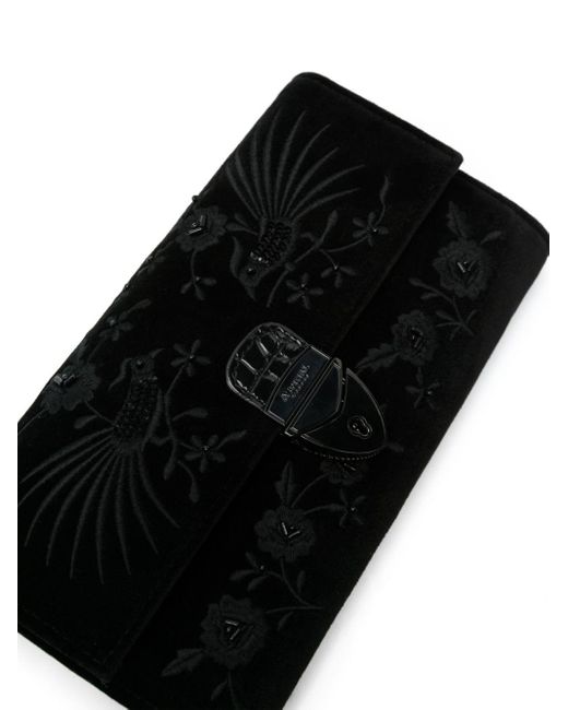 Aspinal Black Mayfair Floral-embroidered Clutch