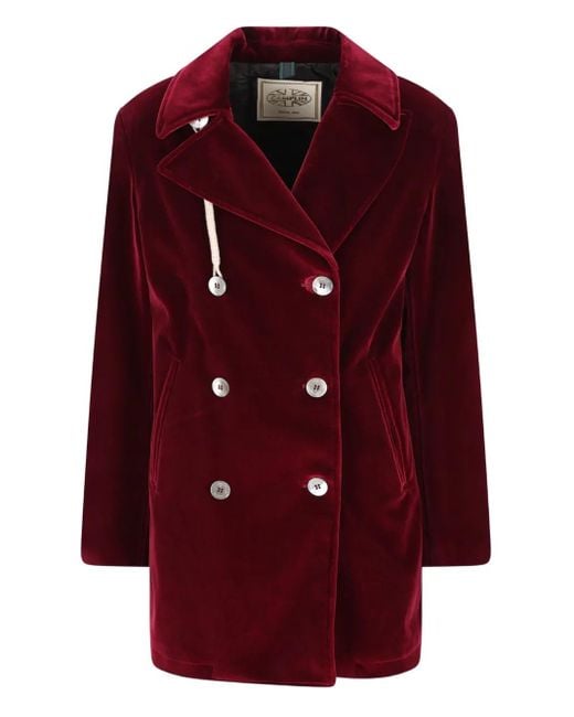 Camplin Red Double-Breasted Velvet Coat