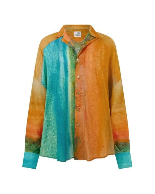 Donde Esteban Orange Formentera Cotton-Voile Shirt