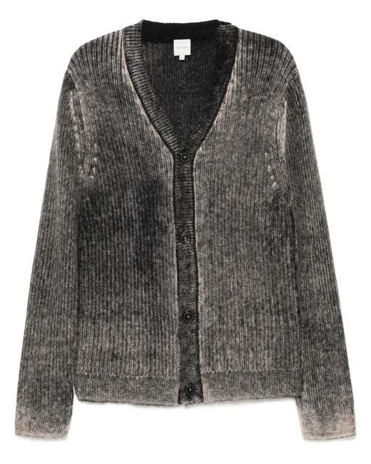 Paul Smith Black Acid-Washed Printed-Effect Cardigan for men