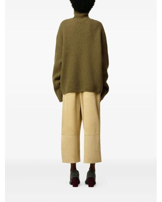 AMI Green Funnel-Neck Wool Sweater