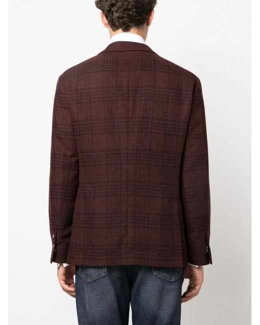 Brunello Cucinelli Purple Single-Breasted Tartan Frieze Blazer for men