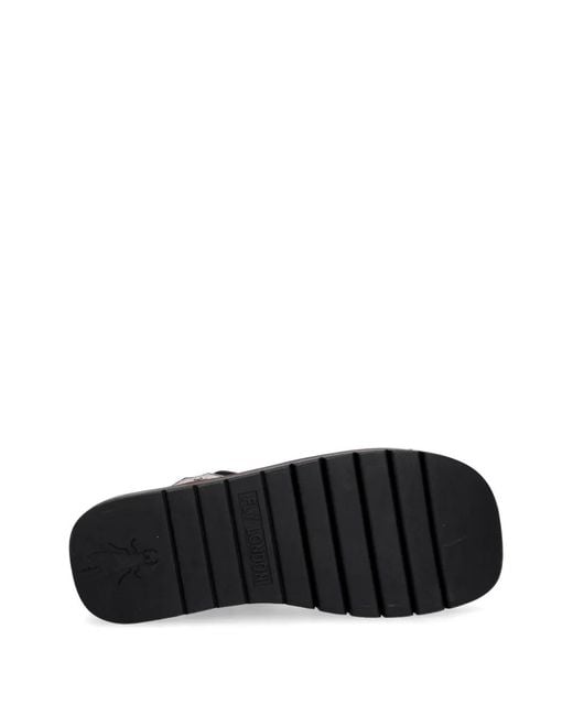 Fly London Black Cage-Strap Platform Sandals
