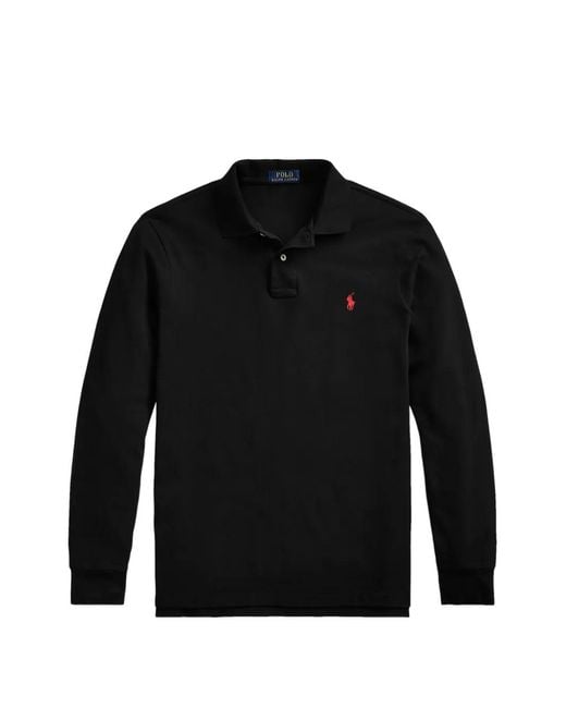Polo Ralph Lauren Black Long-Sleeve Mesh Polo Shirt for men