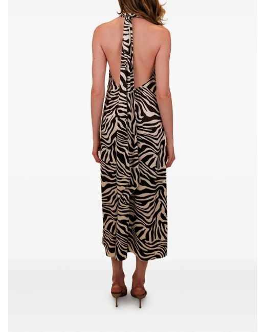 Azeeza White Meera Zebra-Pattern Halterneck Midi Dress
