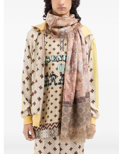 Pierre Louis Mascia Natural Floral Geometric Scarf