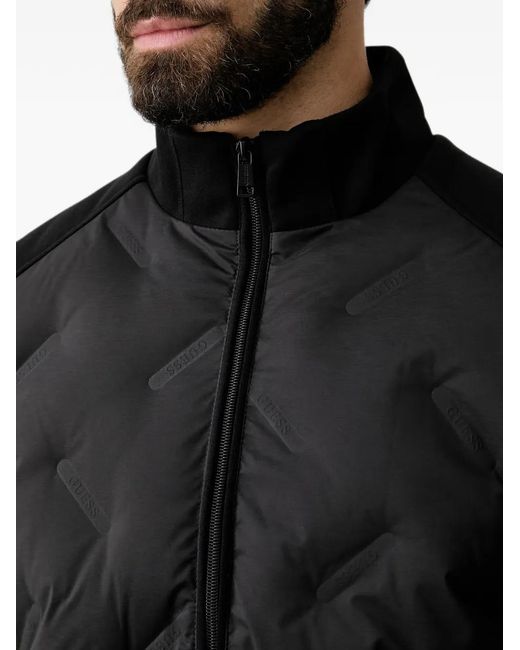 Guess Black Quilted Logo-Embossed Padded Jacket for men