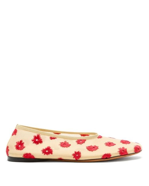 Proenza Schouler Pink Tee Floral-Embroidered Ballet Flats