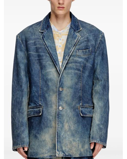 Blazer En Denim Tratado A Mano Con Efecto De Suciedad DIESEL de color Blue