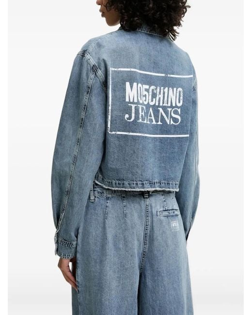 Moschino Blue Logo-Print Denim Shirt