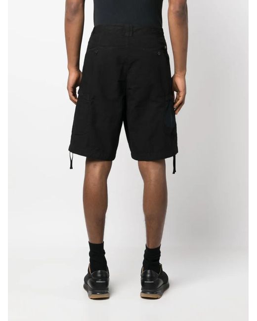 C P Company Black Logo-Patch Cotton Shorts for men