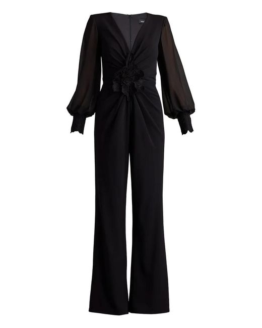Tadashi Shoji Black Floral-Embellished V-Neck Jumpsuit