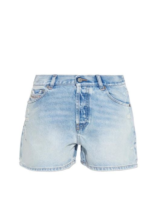 DIESEL Blue De-Helios Ripped Denim Shorts