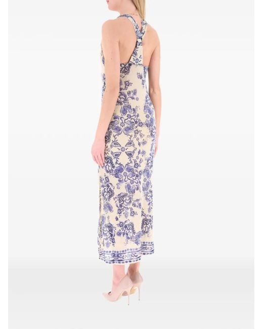 Liu Jo White Foulard-Print Lurex-Knit Dress