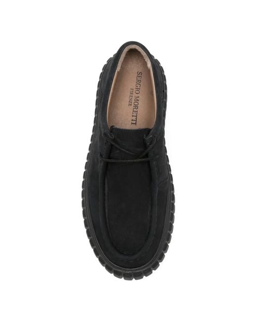 SERGIO MORETTI FIRENZE Black Suede Apron-Toe Derby Shoes