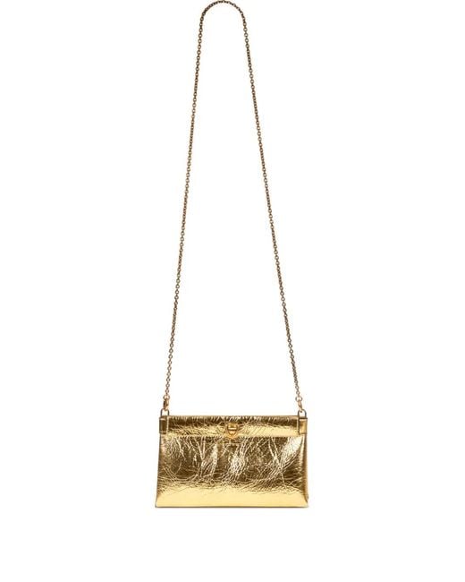 Etro White Mini Leather Clutch Talk With Chain Shoulder Strap