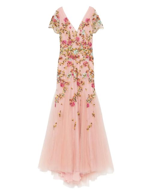 Costarellos Pink Polina Embroidered Tulle Gown