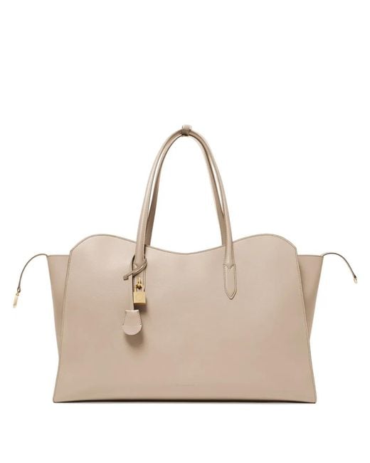 Stella McCartney Natural Padlock-Detail Curved-Edge Tote Bag