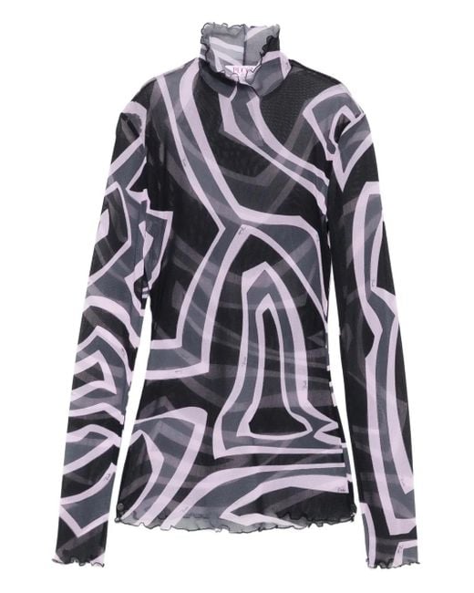 Emilio Pucci Black Abstract-Print Mesh Top