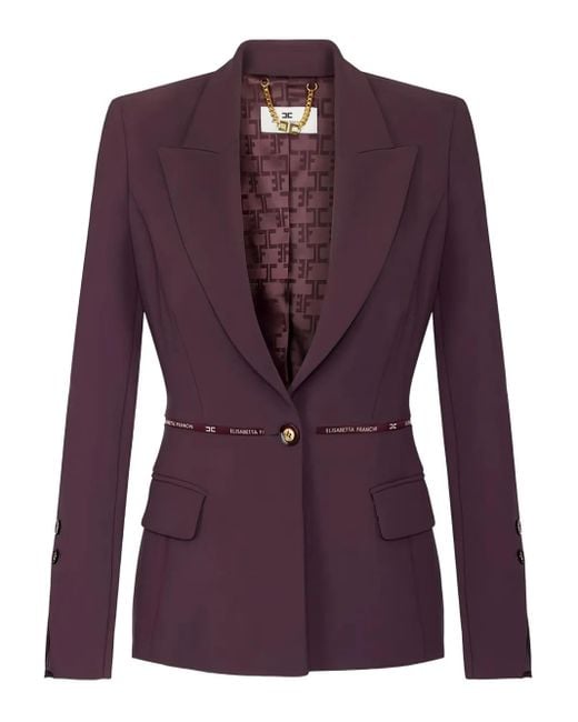 Elisabetta Franchi Purple Logo Ribbon Crêpe Jacket