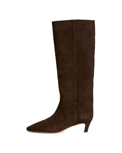 Twinset Brown Crocodile Print Suede High Boots