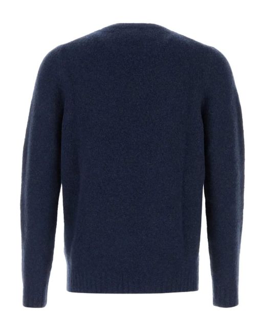 Fedeli Blue Wool-Blend Crew-Neck Sweater for men