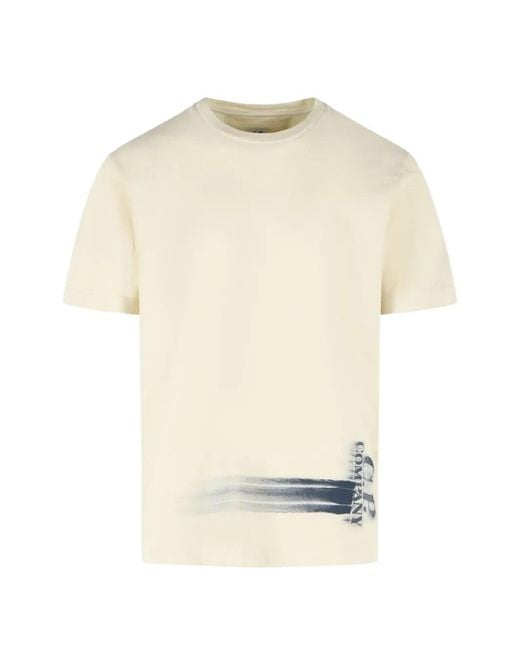 C P Company White Ribbed-Neck Graphic T-Shirt for men