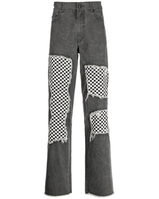 Haculla Gray Checkerboard-print Lose-fit Jeans for men
