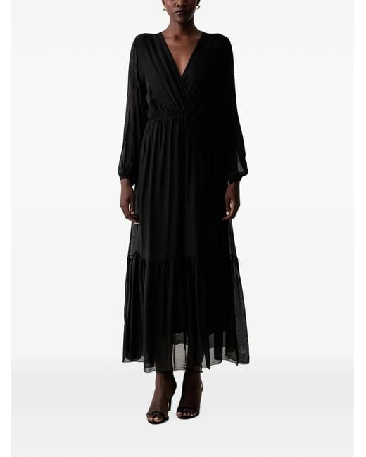 ViCOLO Black Wrap-Style Tiered Dress