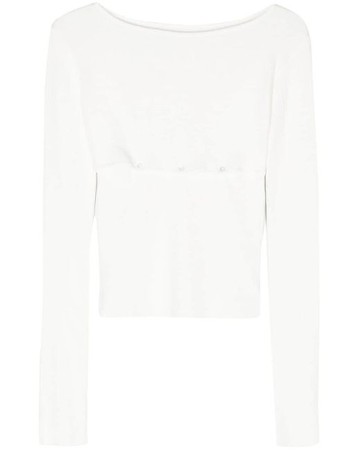 Low Classic White Boat-neck Ribbed-knit Top