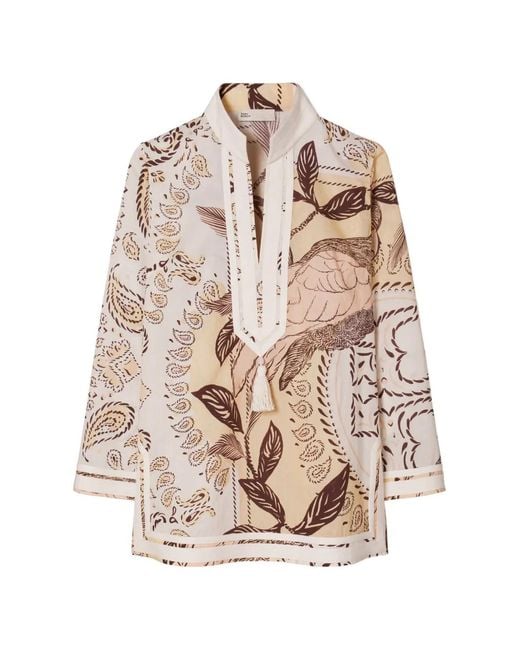 Tory Burch Natural Tunique Tory En Coton Imprimé